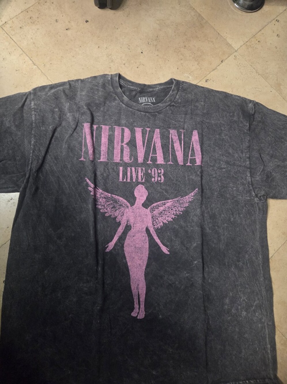 Nirvana Live '93 Black Vintage Wash Tee with Pink Graphic
